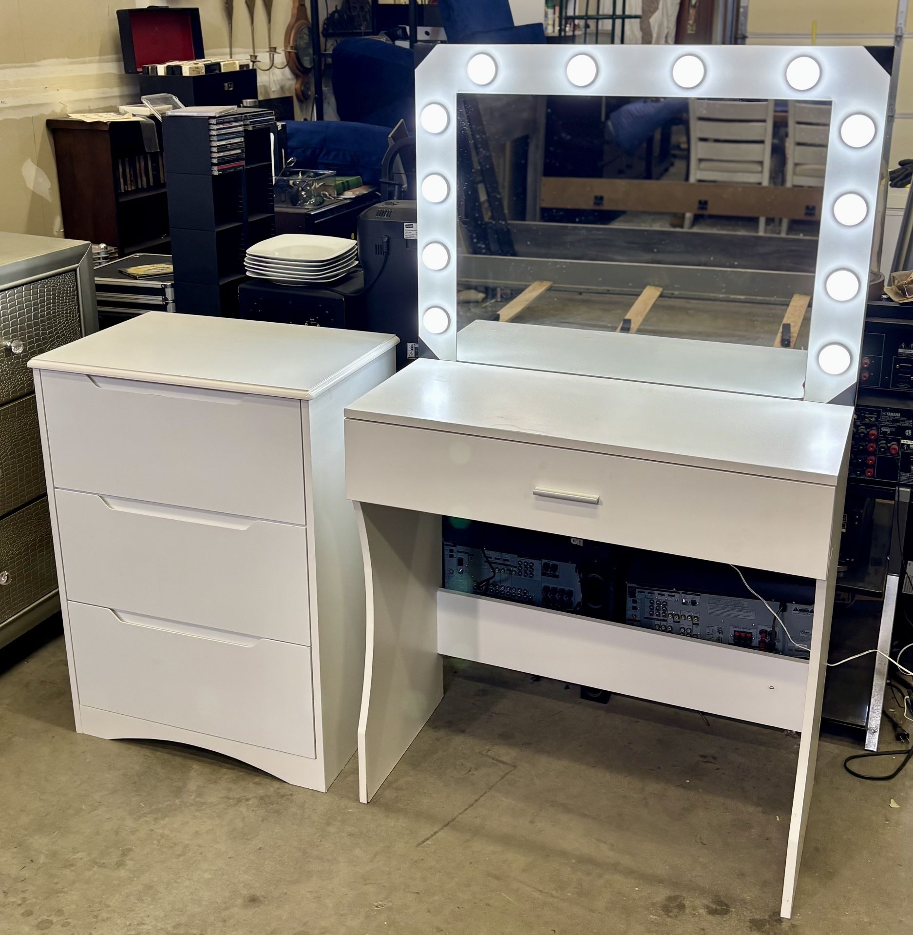 Kids White Vanity and Chest Set - 3 Drawer Chest - lighted vanity