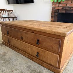 Vintage Solid Wood Coffee Table with Storage Drawers
