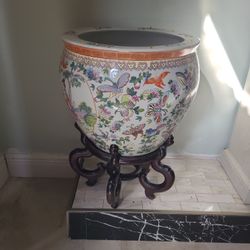 Oriental Furniture Satsuma Garden  Porcelain Fishbowl Or Vase