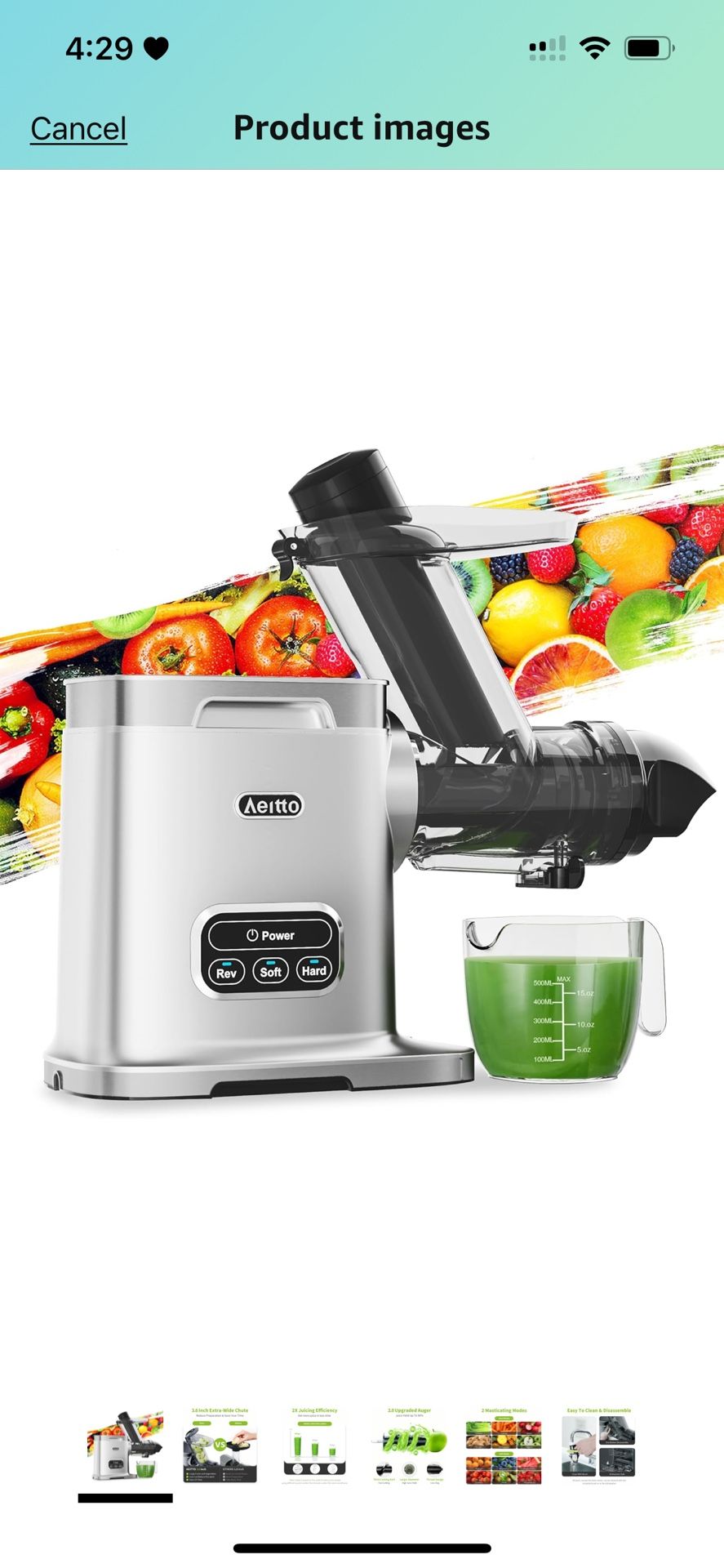 Aeitto Cold Press Juicer Machines, 3.6 Inch Wide Chute, Large Capacity, High Juice Yield, 2 Masticating Juicer Modes, Easy to Clean Slow Juicer for Ve