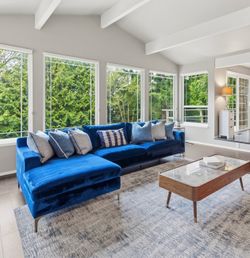 $3,600 Stunning Modern Blue Velvet Sectional Sofa - Moving Sale