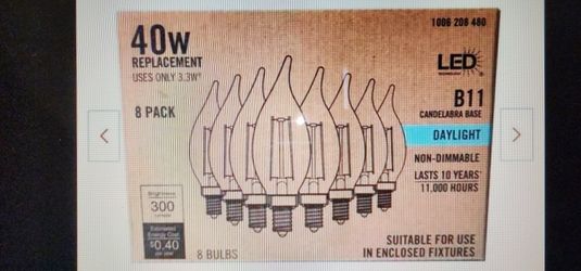 LED Light Bulbs..  40W 8 Pack Candelabra base Daylight 