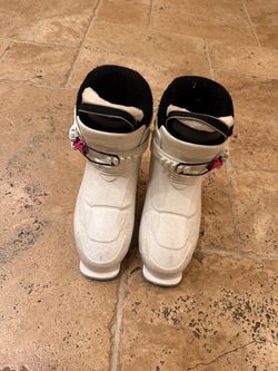 Kids White Ski Boots with Pink Buckles