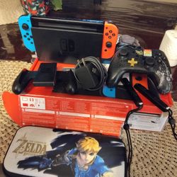 Nintendo Switch Con Controller Extra Y Case De Transporte Selda 