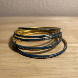 6 Indian Style Bangle Bracelets Gold Blue and Red Tone