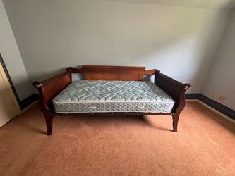Vintage Cherry Wood Sleigh Daybed Frame with Twin Mattress