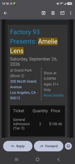 Selling only (1) Factory 93 - Amelie Lens ticket under face value for $60
