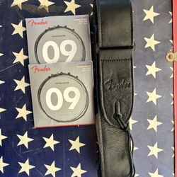 Fender Electric Guitar Strings And Leather Guitar Strap