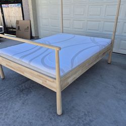 Queen Size Solid Wood IKEA Platform Bed Fame With 8" Memory Foam Mattress In Very Good Condition 
