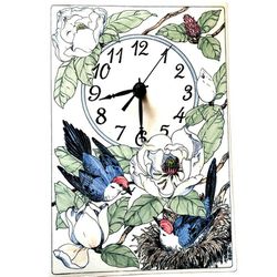 Vintage Ceramic Tile Botanical Bird Clock 

