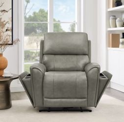 Gray Leather Power Recliner Chair