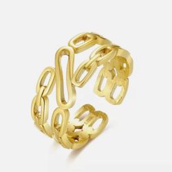 Stainless Steel Gold Plated Trendy Chain Link Band Ring Unisex Resizable Women