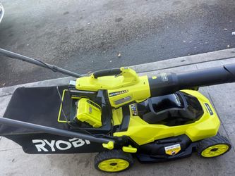 Lawnmower ryobi 20inch push + blower ,6ah battery & fast charger used like condition as is