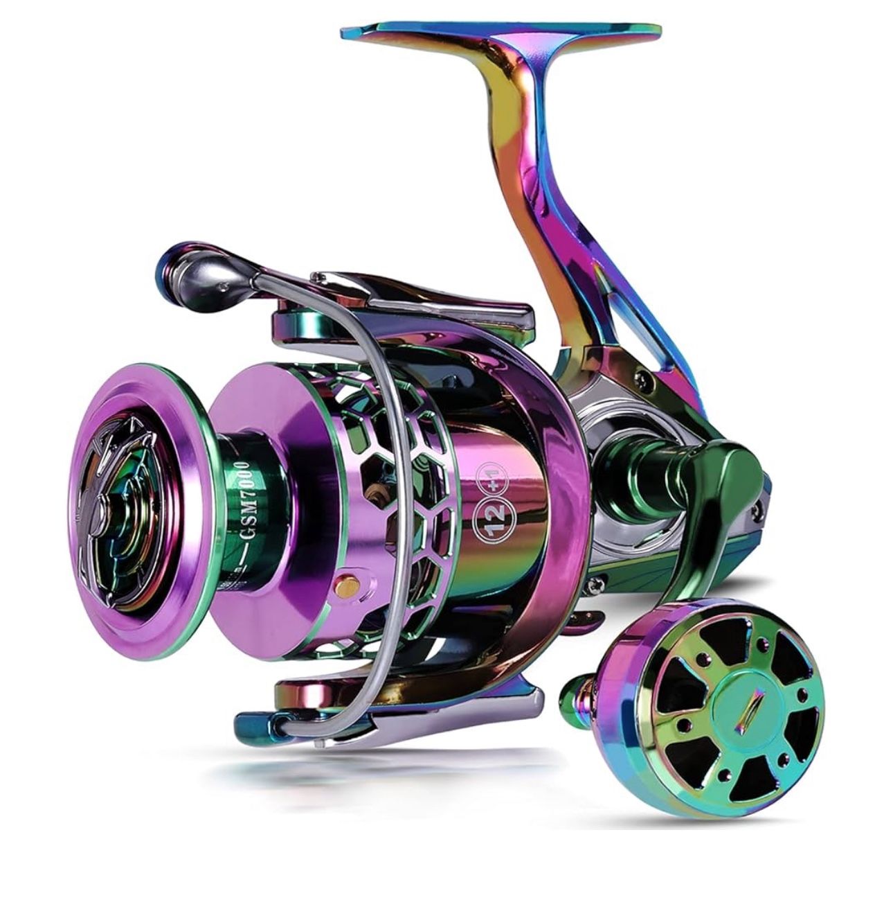 Fishing Reel, Colorful Aluminum Frame Spinning Reels with - 12+1 Stainless BB, Oversize Aluminum Handle for Saltwater or Freshwater Fishing