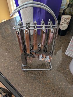 Stainless Steel Flatware Set & Holder.  Great For Outdoor BBQ.