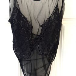 Delicates Beautiful Black Lace Sequined Teddy