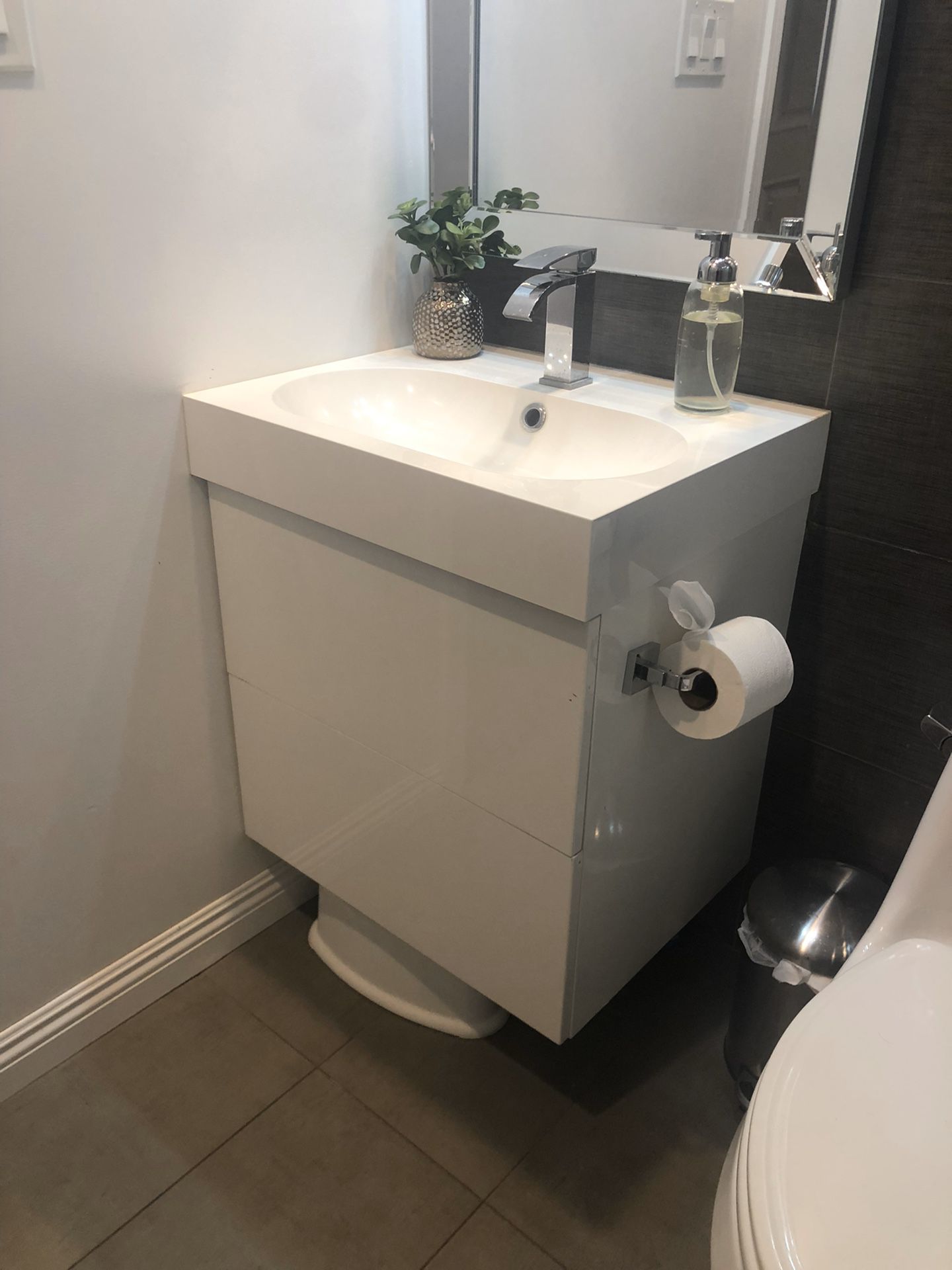 White Floating Bathroom Vanity IKEA 24-inch