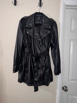 Forever 21 Black Faux Leather Moto Trench Coat