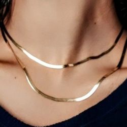 Long Sterling Silver Herringbone Necklace 