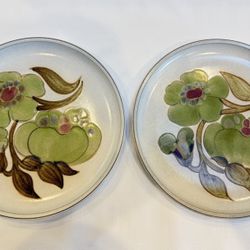2 Vintage Denby Langley Troubadour Dinner Plates 10-1/8” Made In England $38 Ea.