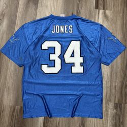 Vintage NFL Kevin Jones #34 Detroit Lions blue satin jersey • Size XL