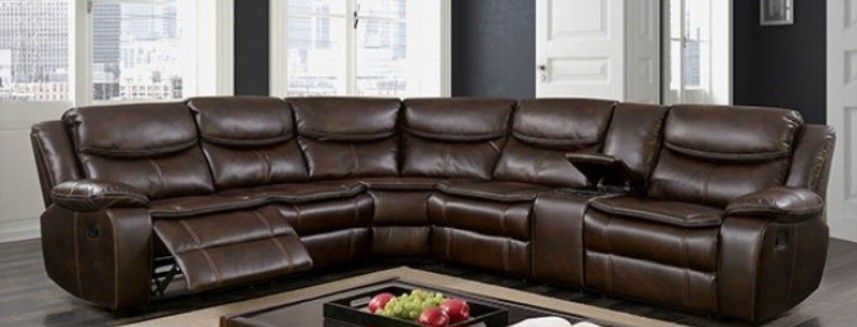 Brand New Brown Leather Reclining Sectional Sofa