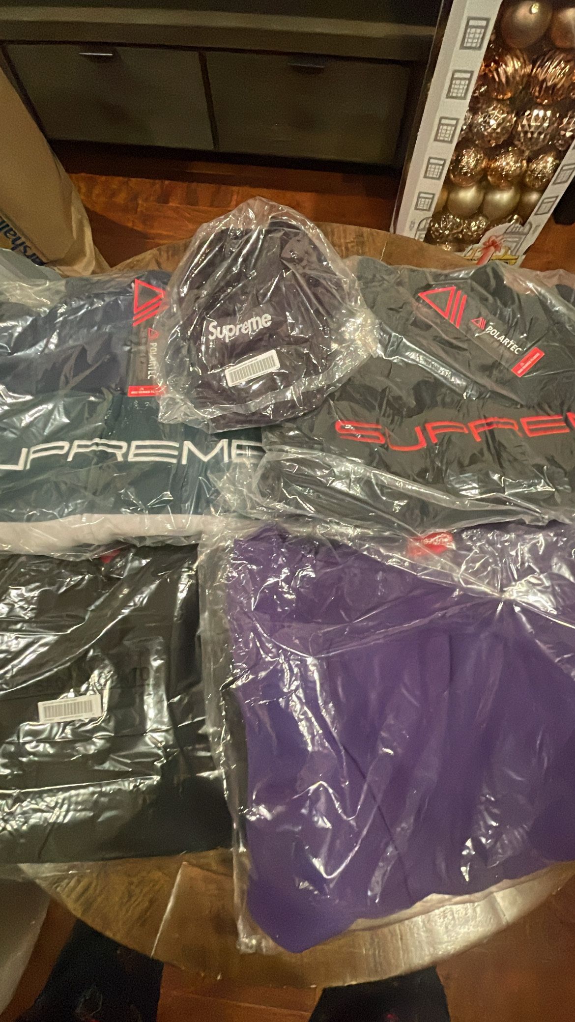 Supreme FW 23” Week 13 Big logo Hooded Sweatshirt, Polartec Zip Jacket, Leopard Corduroy Camp Cap