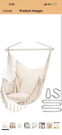 Y- STOP Hammock Chair Hanging Rope Swing, Max 500 Lbs, 2 Cushions Included, Large Macrame Hanging Chair with Pocket for Superior Comfort, with Hardwar