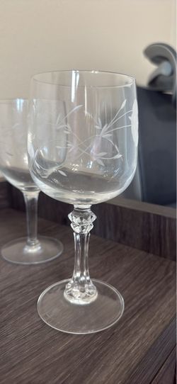 Princess House Bordeaux Water Goblets Pair Vintage Etched Glasses Clear Glass set 7