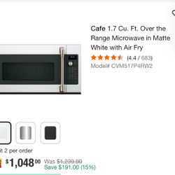 Cafe 1.7 Cu. Ft. Over-the-Range Microwave in Matte White with Air Fry Function