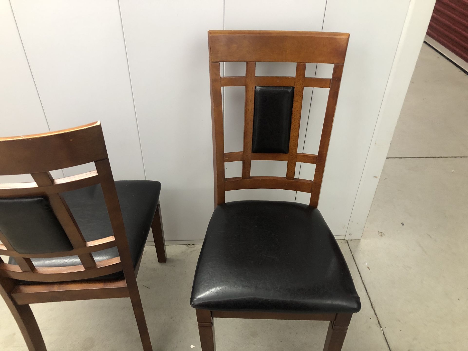 2 Chairs - Leather & Wood, Padded, Sturdy Base