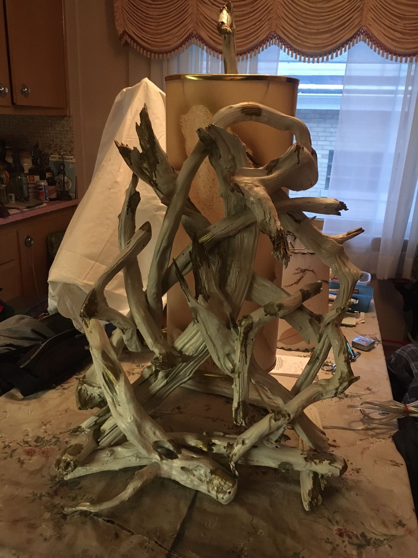 Retro Driftwood Lamp With Vintage Shade -29x35