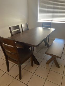 All Natural Wood Dinner Table Set 6 Piece