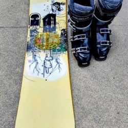 BURTON SNOWBOARD AND NEW DALBELLO SKI BOOTS