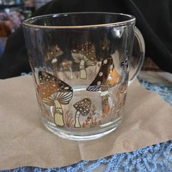 Retro Inspired Gold Mushroom Clear Glass Mug