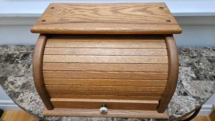 🍞Vintage Custom Made Oak Roll Top Bread Box
