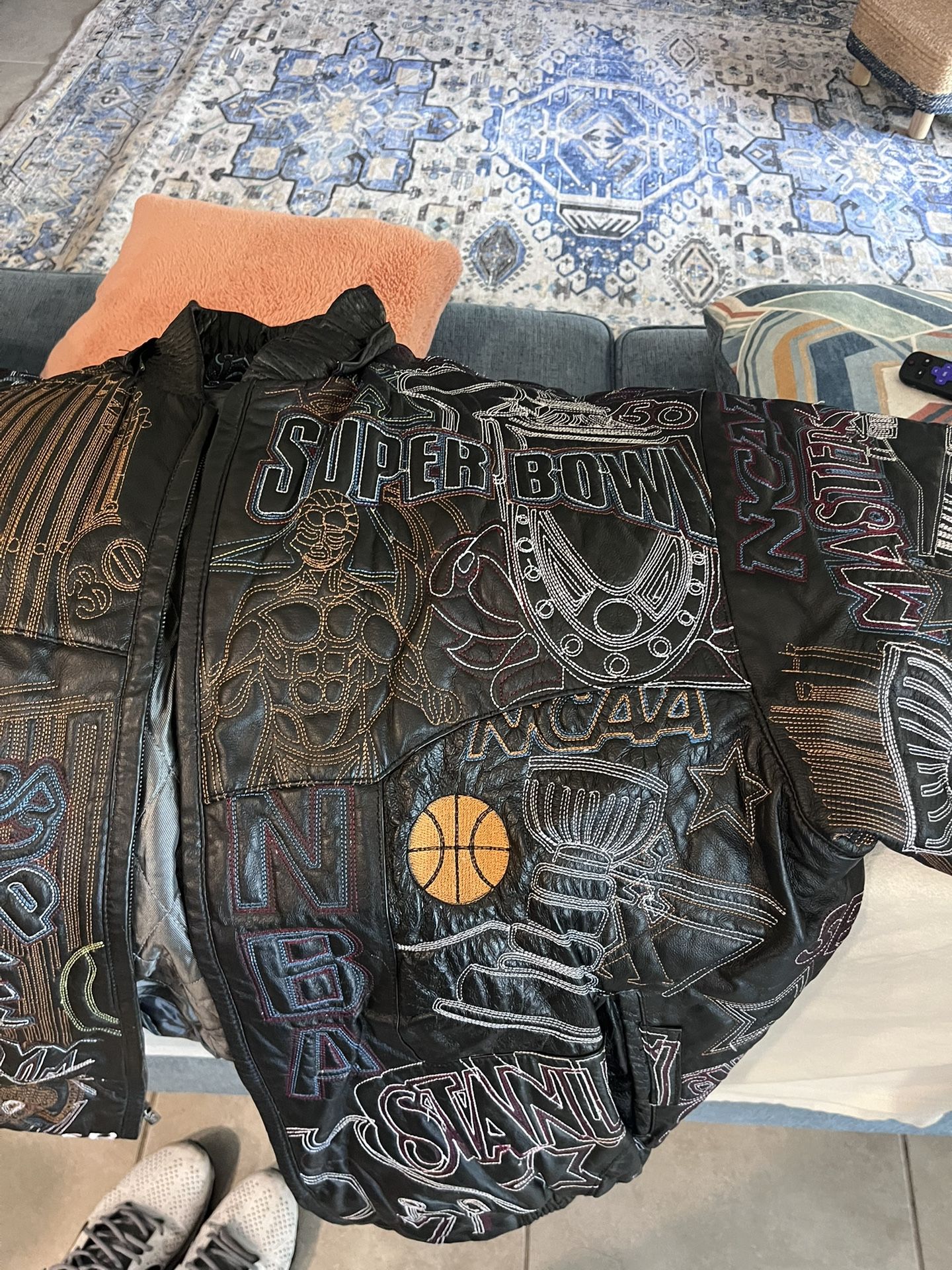 Vintage Vilanto Sports Themed Embroidered Men’s Leather Jacket