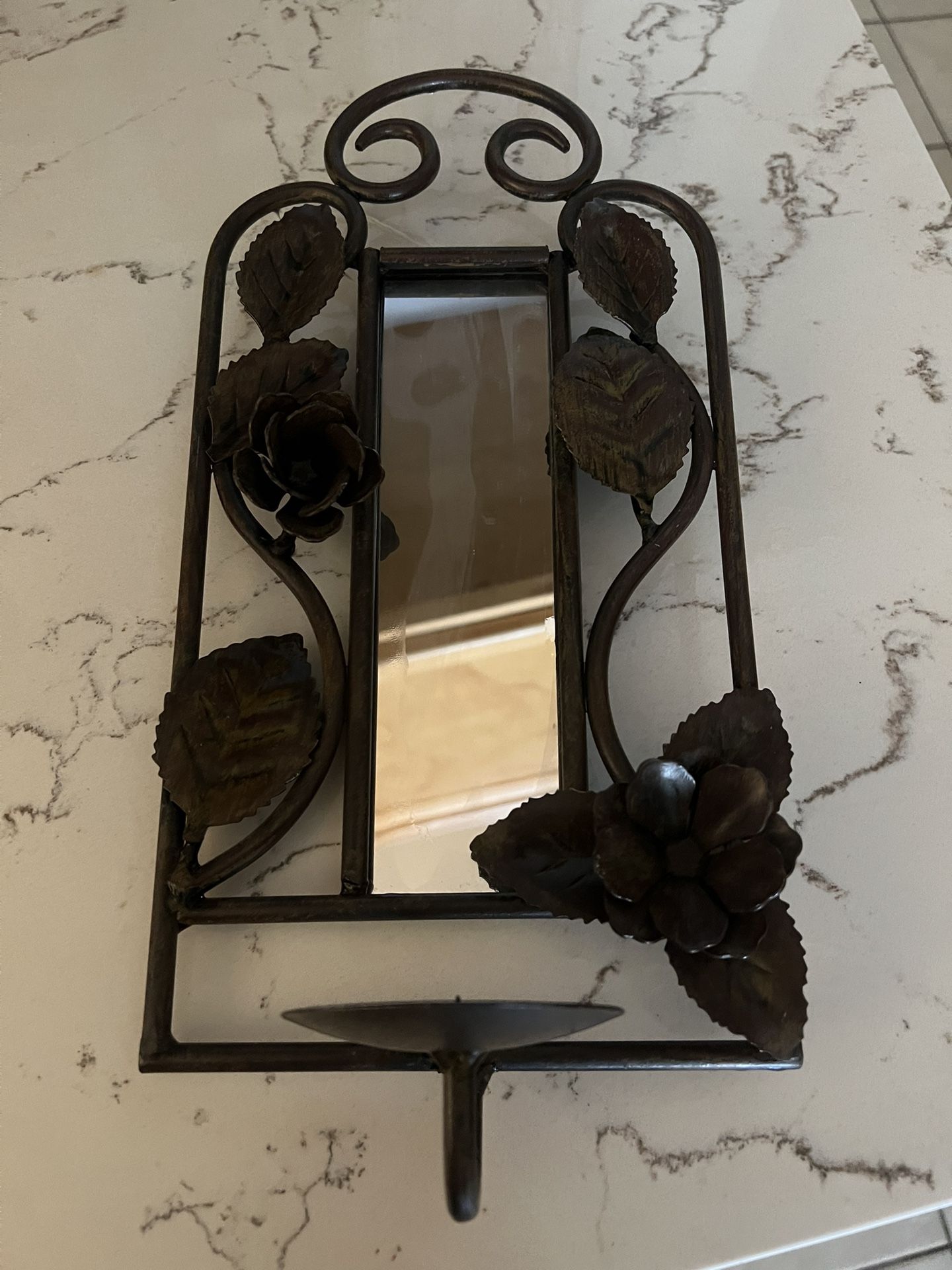 Black Iron  Wall Candle Holder With Mirror 