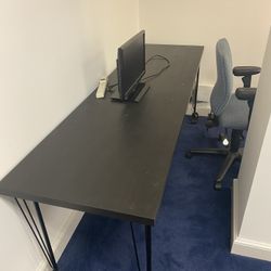 Long Desk Table Wheeled Legs Black IKEA 