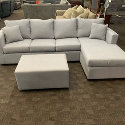 Grey Sectional Couch And Ottoman 