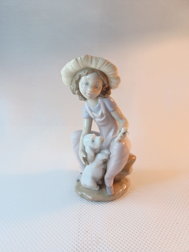 LLADRO SPAIN 6680 FRIENDS FOREVER GIRL & PUPPY DOG 1999 FINE PORCELAIN FIGURINE 7.25" H
