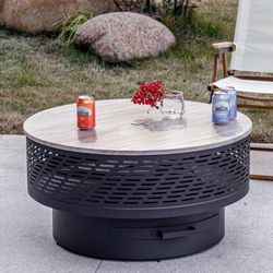2406c $140  32 Inch Wood Burning Fire Pits with Grill & Lid Fire Pit Table for Outside with Waterproof Cover & Fire Poker, Outdoor Firepit with Functi