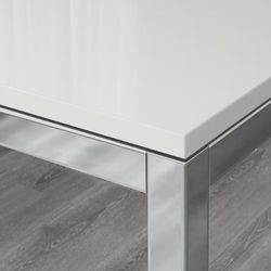 Dining Table, High Gloss White with Chrome Base, Rectangular (Ikea)