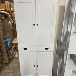 Kitchen Pantry Cabinet 72" Height, Freestanding Cupboard with Drawer, Sliding Storage Rack, and 6 Hanging Shelves for Dining Room, Laundry, White Hk-P