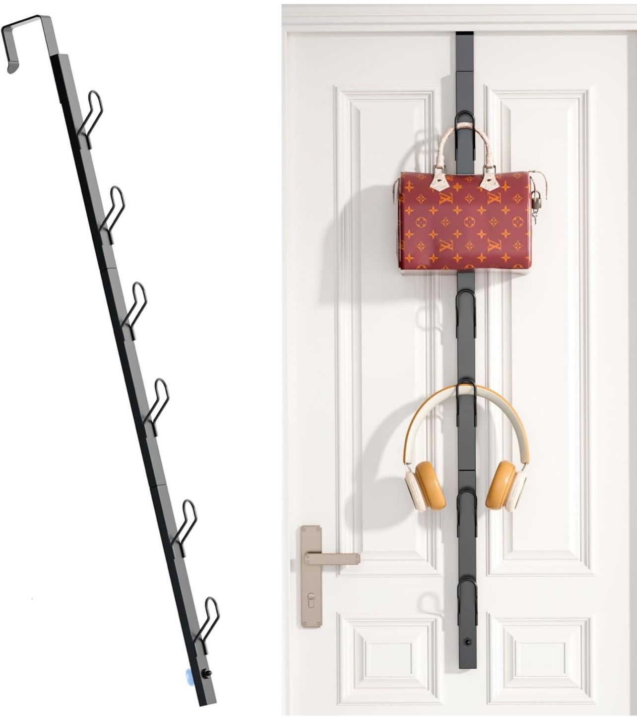 Over The Door Hooks Long with 6 Hooks, Behind The Door Towel Racks for Bathroom, Door Purse Bag Coat Robe Hanger, Hat Clothes Hanging Organizer with N