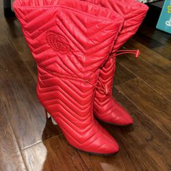 Red Gucci Nylon Stiletto Boots Size 38.5