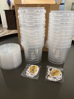 20pc Clear Plastic Round 1L/32oz Food Storage Containers Snap Lids Leakproof
