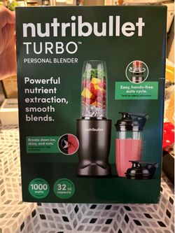 nutribullet Turbo Personal Blender, Shakes, Smoothies, Food Prep, and Frozen Blending, 32 Ounce Cup, 24 Ounce Cup, (2) Flip-top Travel To-Go Lids, 100