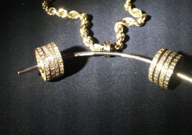 Gold diamon custom barbel necklace jewelry weights