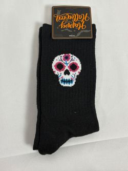 High Point Design Crew Socks Happy Halloween Skull Black 4-10 NWT